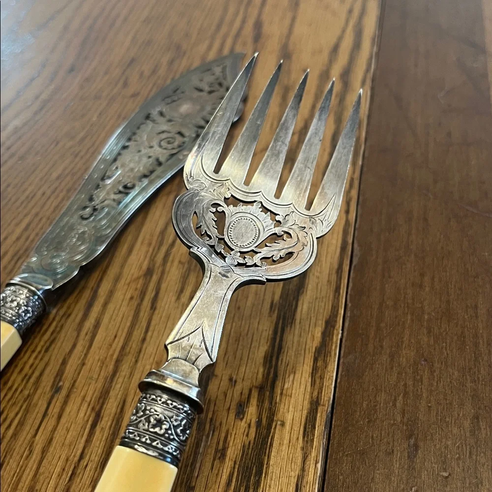 Vintage Silver and Yellow Handle Serving Set